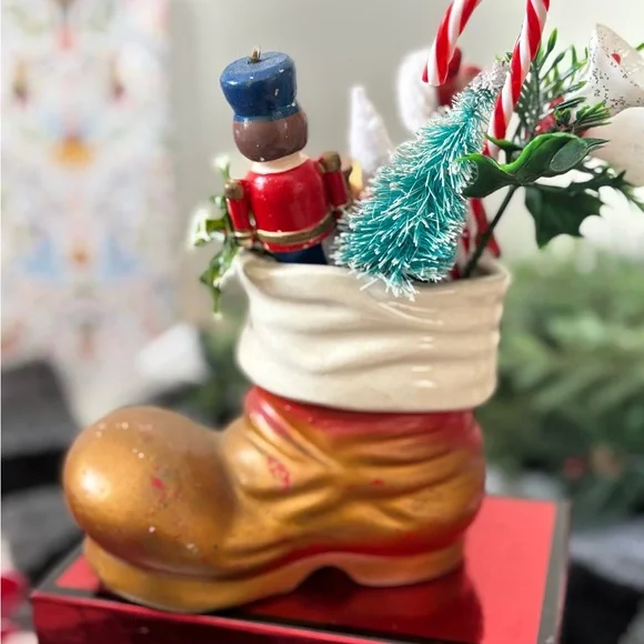 Festive Vintage Gold and Red Holiday Boot Decoration - Picture 3 of 6